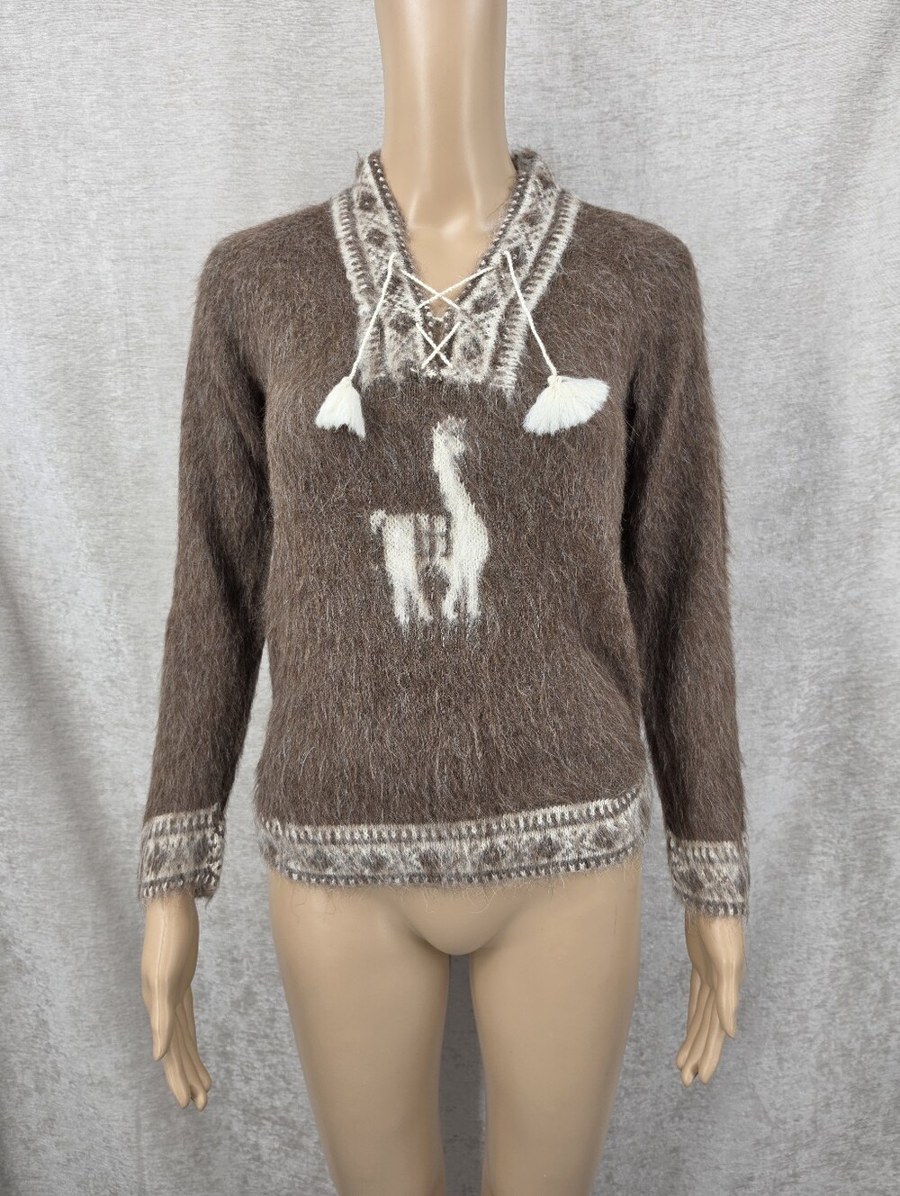 Vintage Alpaca Wool Sweater Hand Knit Fair Isle